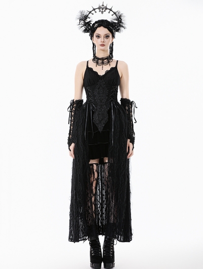 Black Romantic Gothic Irregular Lace Tail Dress