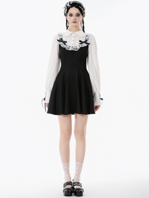 Black and White Dolly Lolita Faux Two-Piece Ribbon Short Dress