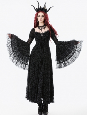 Black Gothic Royal Jewel Embellished Vintage Maxi Dress
