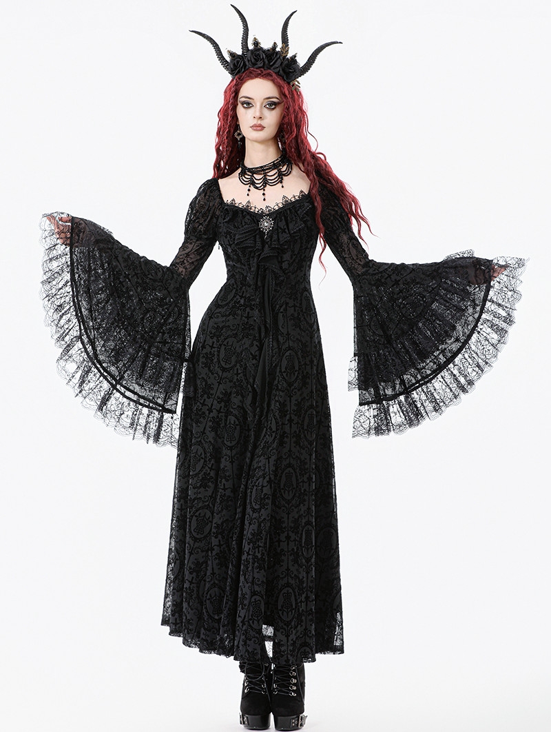 Black Gothic Royal Jewel Embellished Vintage Maxi Dress