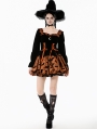 Brown and Black Gothic Midnight Bat Pumpkin Halloween Short Dress