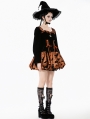 Brown and Black Gothic Midnight Bat Pumpkin Halloween Short Dress