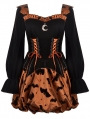 Brown and Black Gothic Midnight Bat Pumpkin Halloween Short Dress