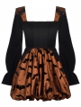 Brown and Black Gothic Midnight Bat Pumpkin Halloween Short Dress