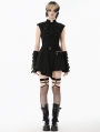 Black Gothic Punk Studded Asymmetrical Pleated Short Dress