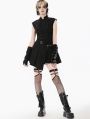 Black Gothic Punk Studded Asymmetrical Pleated Short Dress