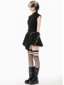 Black Gothic Punk Studded Asymmetrical Pleated Short Dress