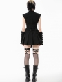 Black Gothic Punk Studded Asymmetrical Pleated Short Dress