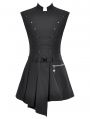 Black Gothic Punk Studded Asymmetrical Pleated Short Dress