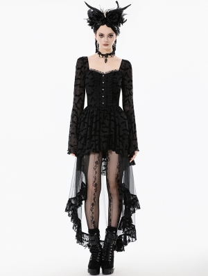 Black Gothic Bat Star Moon Printed High-Low Dress