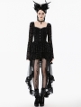 Black Gothic Bat Star Moon Printed High-Low Dress