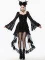 Black Gothic Bat Star Moon Printed High-Low Dress