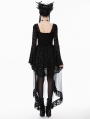 Black Gothic Bat Star Moon Printed High-Low Dress