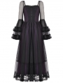 Black and Royal Violet Vintage Gothic Sheer Mesh Long Dress
