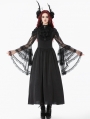 Black Gothic Victorian Ruffled Mesh Flared Sleeve Long Dress