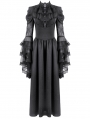 Black Gothic Victorian Ruffled Mesh Flared Sleeve Long Dress