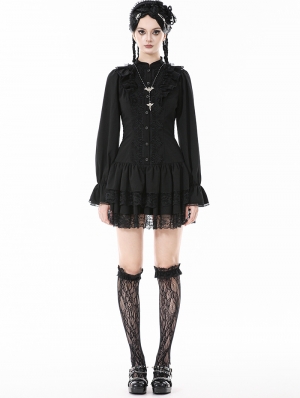 Black Lolita Dark Gothic Drop Waist Mini Dress