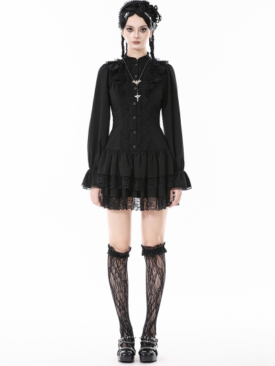 Black Lolita Dark Gothic Drop Waist Mini Dress