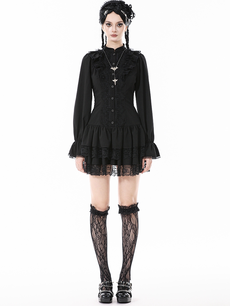 Black Lolita Dark Gothic Drop Waist Mini Dress