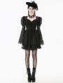 Black Gothic Lace Puff Sleeve Princess Short Dress