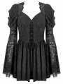 Black Gothic Lace Puff Sleeve Princess Short Dress