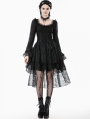 Black Romantic Gothic Lace High-Low Tiered Dress