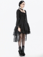 Black Romantic Gothic Lace High-Low Tiered Dress