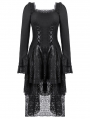 Black Romantic Gothic Lace High-Low Tiered Dress