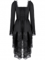 Black Romantic Gothic Lace High-Low Tiered Dress
