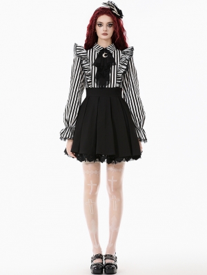 Black and White Lolita Dark Striped Preppy Dress with Detachable Collar