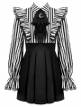 Black and White Lolita Dark Striped Preppy Dress with Detachable Collar