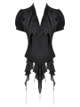 Black Gothic Deep V-neck Ruffle Shirt for Women