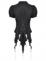 Black Gothic Deep V-neck Ruffle Shirt for Women