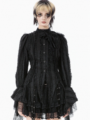 Black Tattered Gothic Lace Trim Shirt for Women