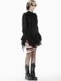 Black Tattered Gothic Lace Trim Shirt for Women