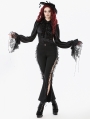 Black Ruffle Gothic Lantern Sleeve Blouse for Women