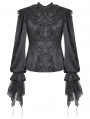 Black Ruffle Gothic Lantern Sleeve Blouse for Women
