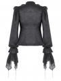 Black Ruffle Gothic Lantern Sleeve Blouse for Women