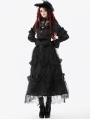 Black Gothic Ruffled Lace Illusion Neck Blouse for Women