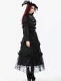 Black Gothic Ruffled Lace Illusion Neck Blouse for Women