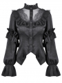 Black Gothic Ruffled Lace Illusion Neck Blouse for Women