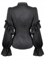 Black Gothic Ruffled Lace Illusion Neck Blouse for Women