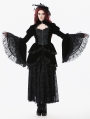 Black Retro Gothic Lace Velvet Tiered High Low Jacket for Women