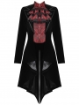 Black and Red Retro Gothic Velvet Faux Two-Piece Tailcoat for Women