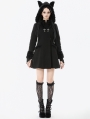 Black Gothic Cute Cat Ear Fuzzy Hoodie Coat for Women