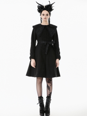 Black Gothic Bowknot Embroidered Warm Coat for Women
