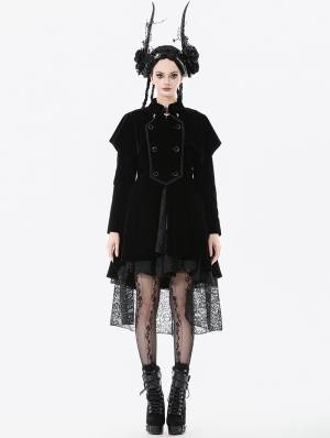 Black Retro Gothic Bat-Winged Witch Velvet Coat for Women