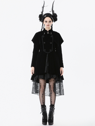 Black Retro Gothic Bat-Winged Witch Velvet Coat for Women