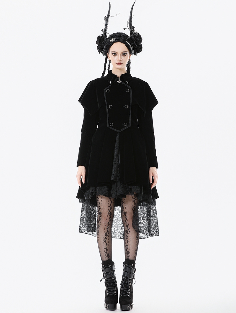 Black Retro Gothic Bat-Winged Witch Velvet Coat for Women