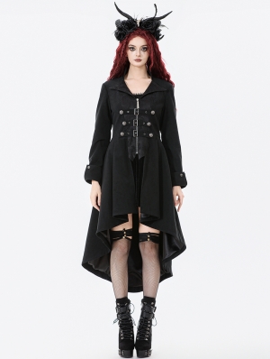 Black Gothic PU Leather Irregular Trench Coat for Women